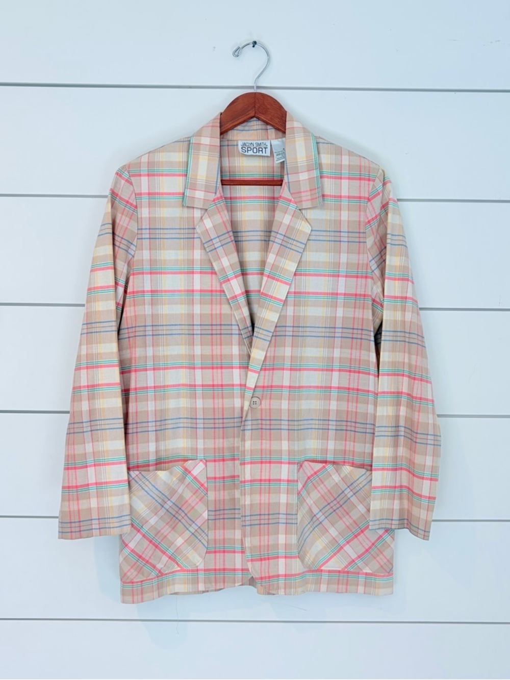 Vintage Plaid Blazer Pastel Preppy Coastal Grandmacore Long Jacket 8 Old Money